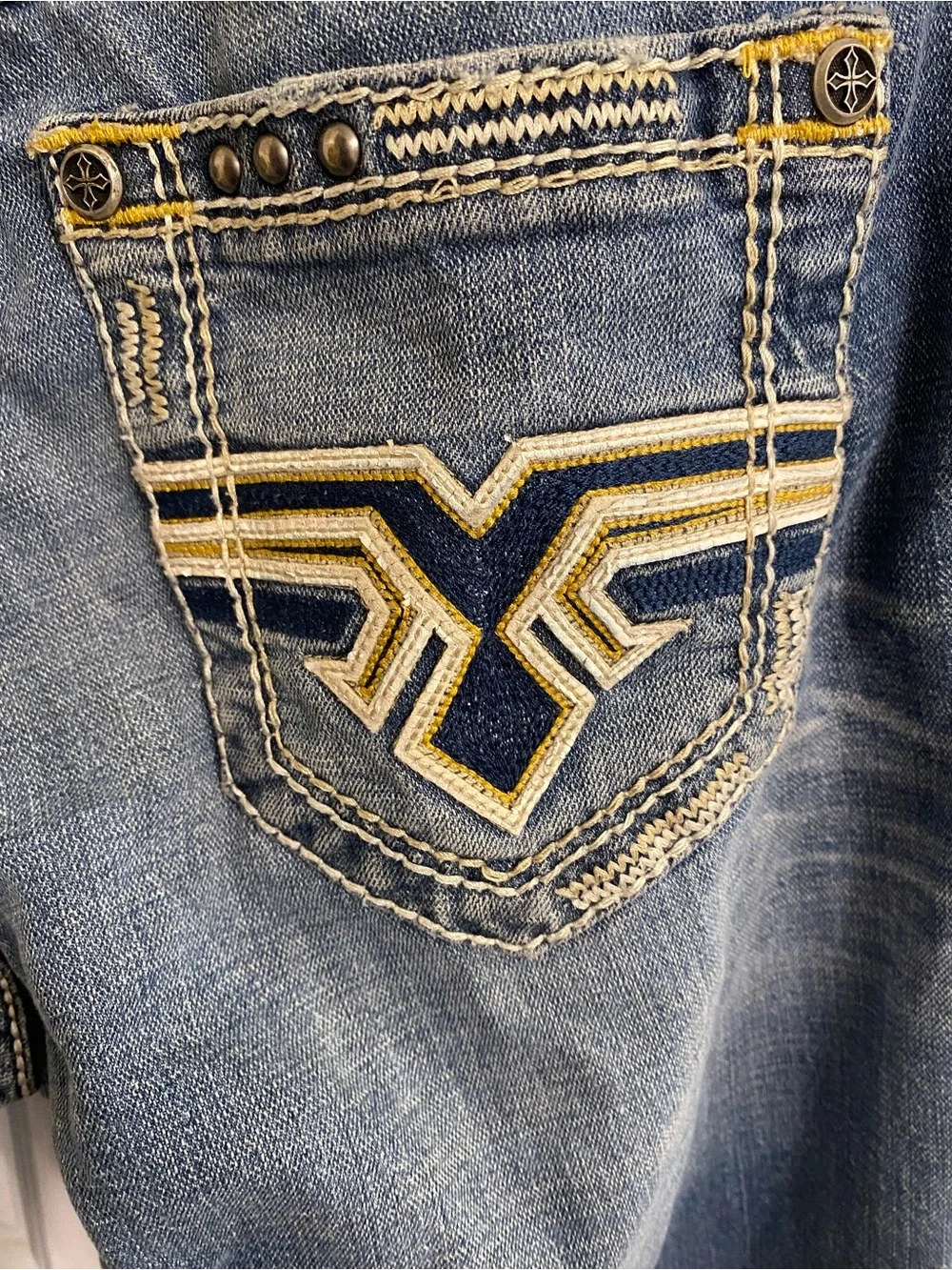 AFFLICTION COOPER JEANS MENS SIZE 30 90’s THICK STITCHING WHISKERED GRUNGE Y2K